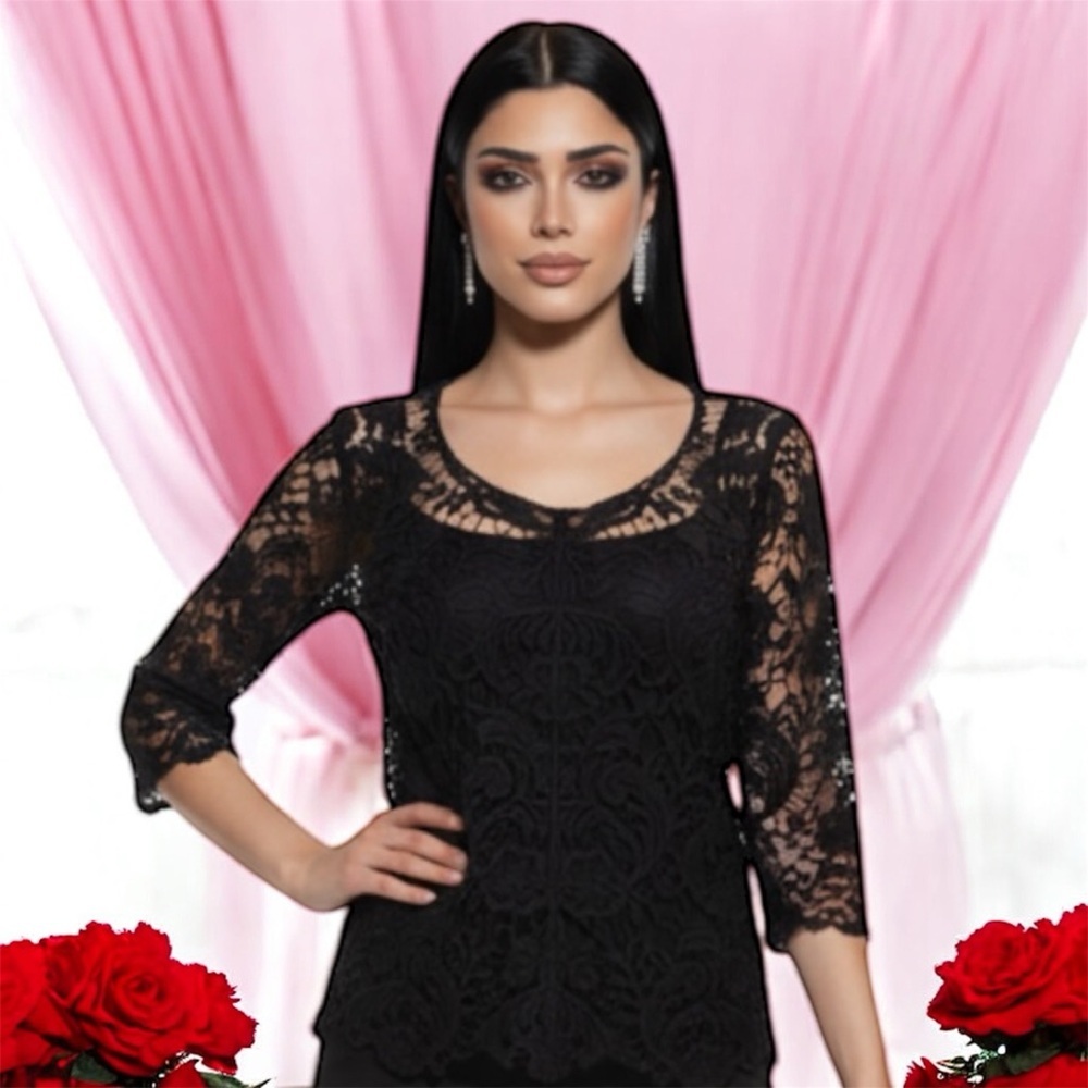 Free |  Elegant Black Crochet Lace Blouse